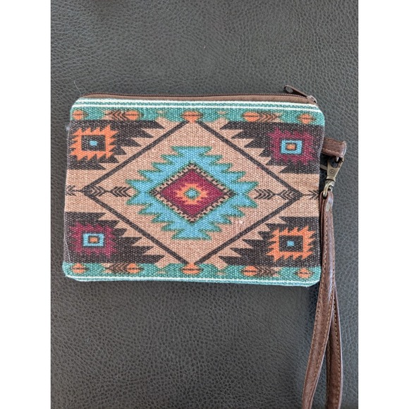 Pine Creek Wristlet Womens Small Teal Bag Aztec Western Print Makeup Travel NWOT - Picture 5 of 10